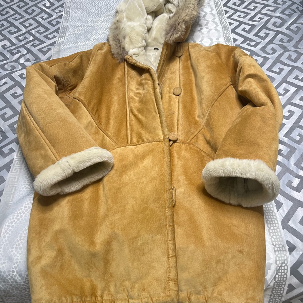 Express Tan Teddy Jacket with Faux Fur Trim